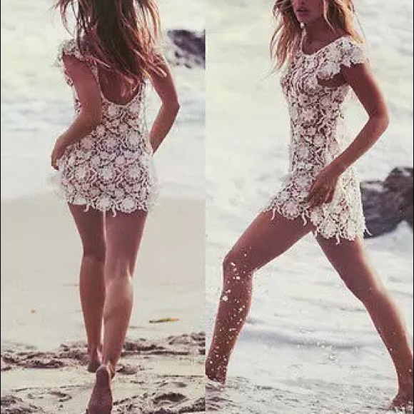 Lena Vie Other - Daisy Crochet Cotton Floral Lace Mini CoverUp